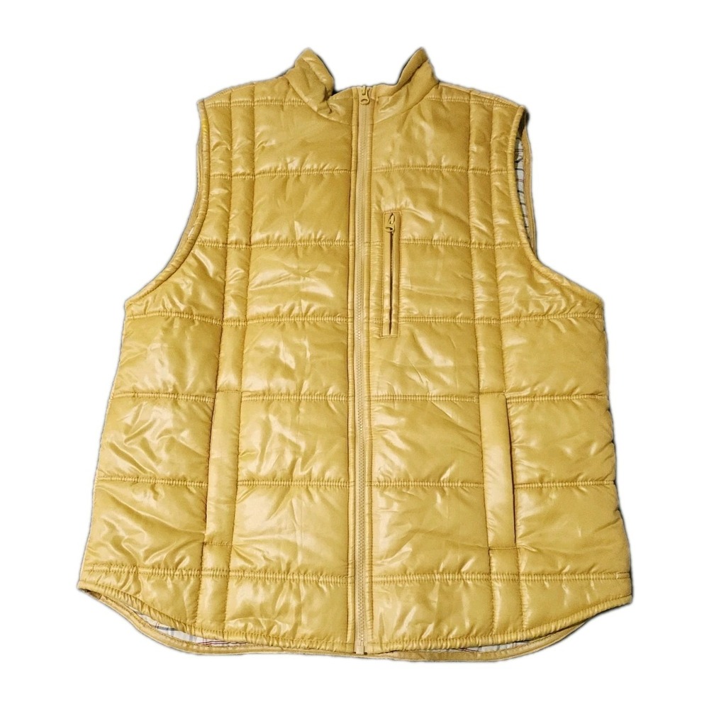 Edo Popken of‎ Switzerland Mens XL Shiny Puffer Yellow Jacket Vest Front Pocket